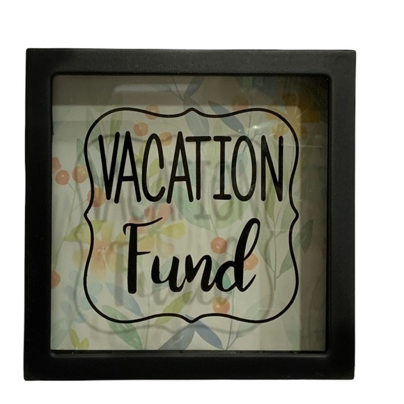 Piggy Bank Vacation Fund Novelty Bank Wood Square 5.75”X 5.75” - Picture 3 of 11